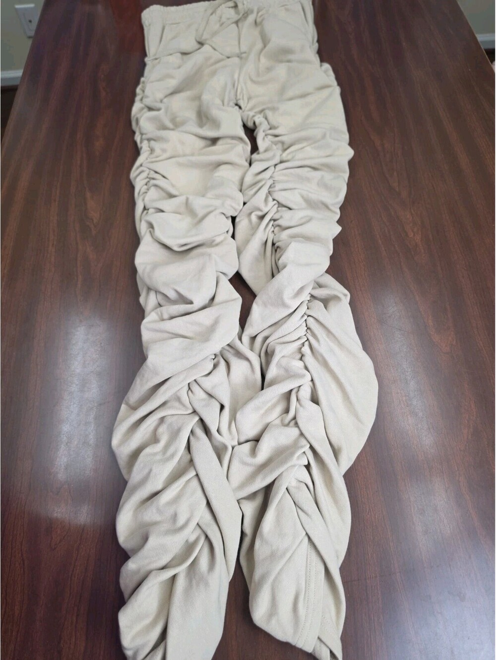 Fashion Nova Ruched Stacked Sweatpants XL Beige Heavy Gathered Joggers Baddie